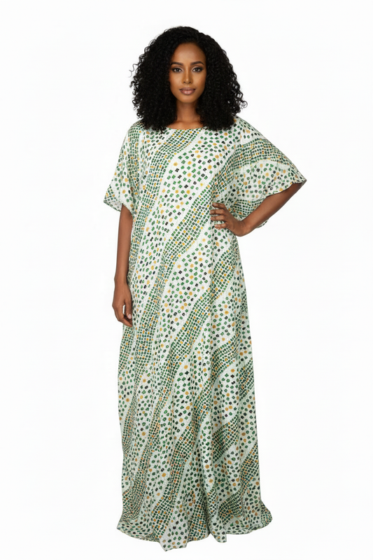 White Green Mosaic Model No Scarf
